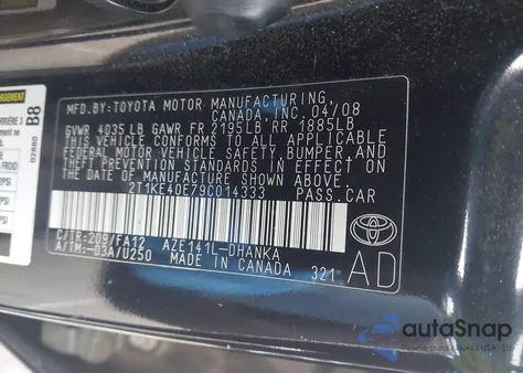 2009 Toyota Matrix S из США, поврежденный, VIN 2T1KE40E79C014333